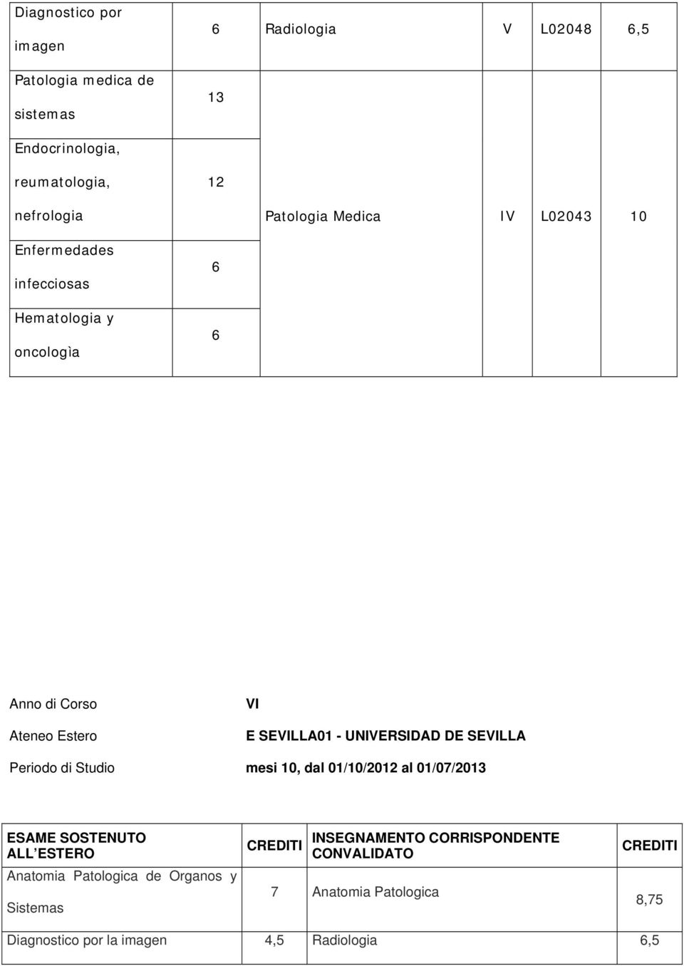 Estero VI E SEVILLA01 - UNIVERSIDAD DE SEVILLA Periodo di Studio mesi 10, dal 01/10/2012 al 01/07/2013 Anatomia