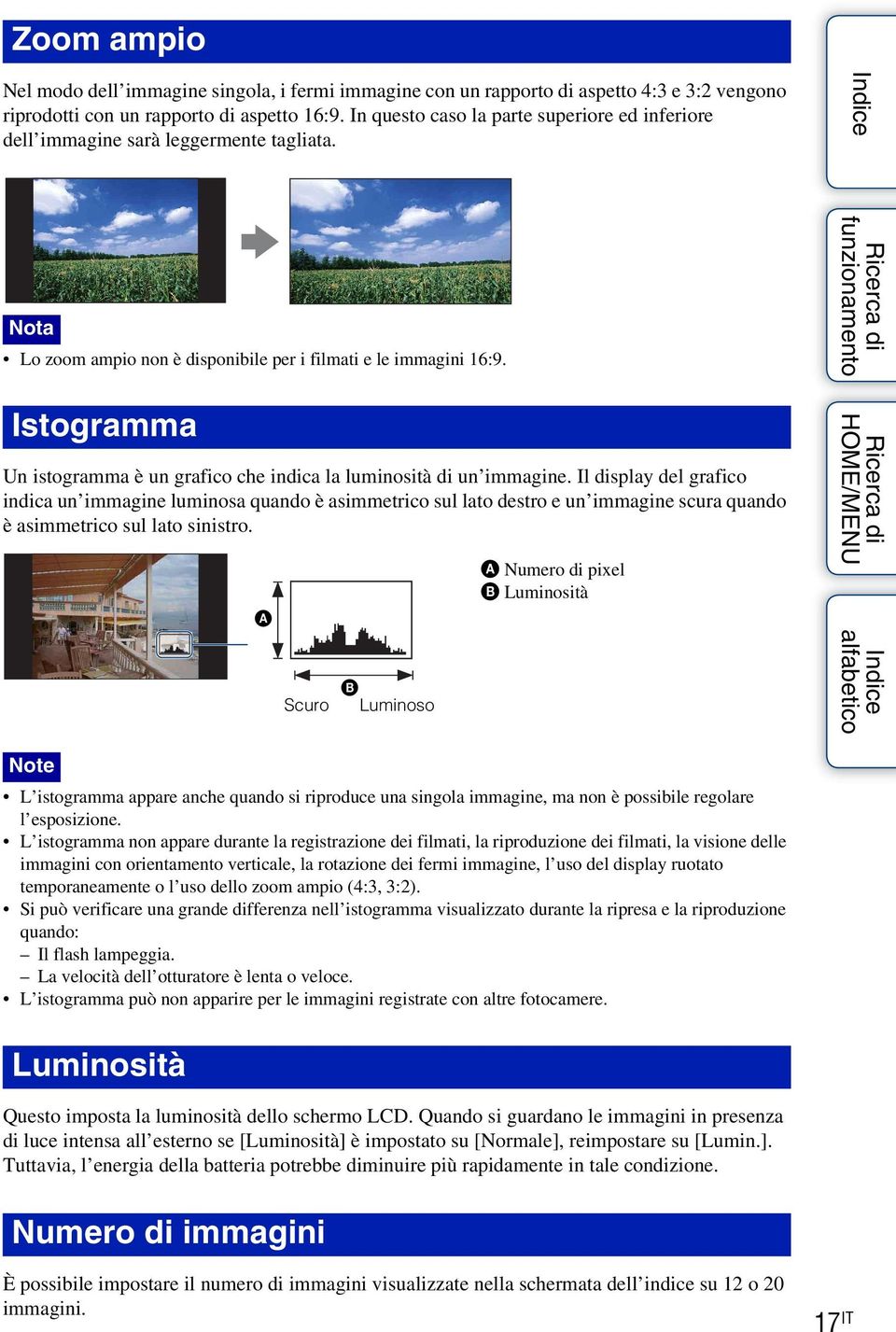 Istogramma Un istogramma è un grafico che indica la luminosità di un immagine.