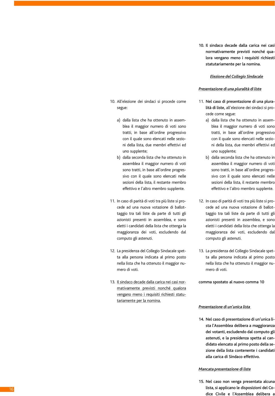 All elezione dei sindaci si procede come segue: a) dalla lista che ha ottenuto in assemblea il maggior numero di voti sono tratti, in base all ordine progressivo con il quale sono elencati nelle