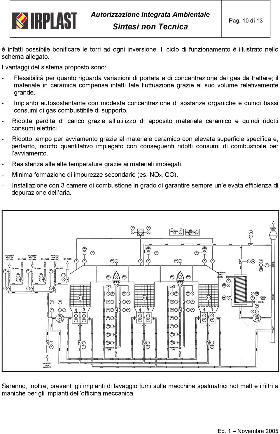 grazie al suo volume relativamente grande. - Impianto autosostentante con modesta concentrazione di sostanze organiche e quindi bassi consumi di gas combustibile di supporto.