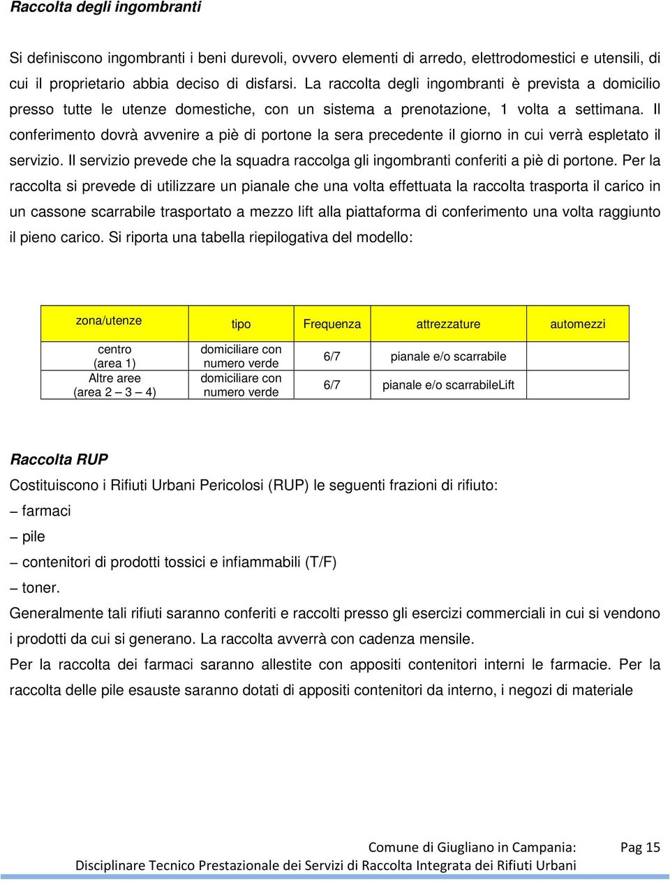 Il conferimento dovrà avvenire a piè di portone la sera precedente il giorno in cui verrà espletato il servizio. Il servizio prevede che la squadra raccolga gli ingombranti conferiti a piè di portone.