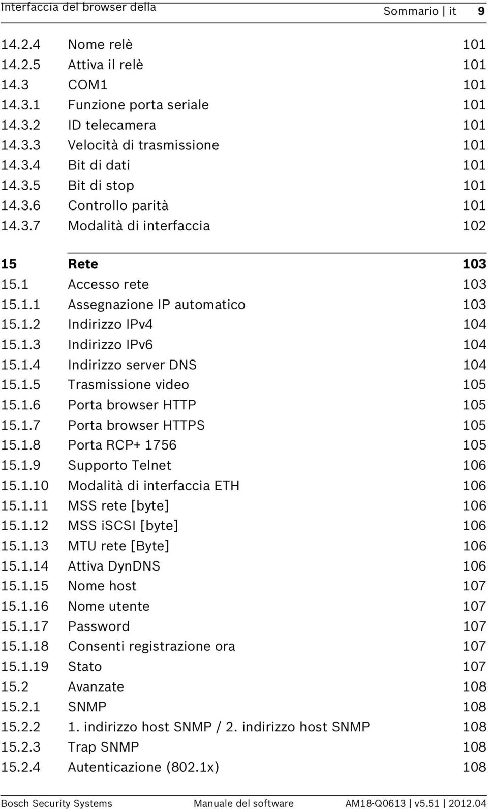 1.3 Indirizzo IPv6 104 15.1.4 Indirizzo server DNS 104 15.1.5 Trasmissione video 105 15.1.6 Porta browser HTTP 105 15.1.7 Porta browser HTTPS 105 15.1.8 Porta RCP+ 1756 105 15.1.9 Supporto Telnet 106 15.