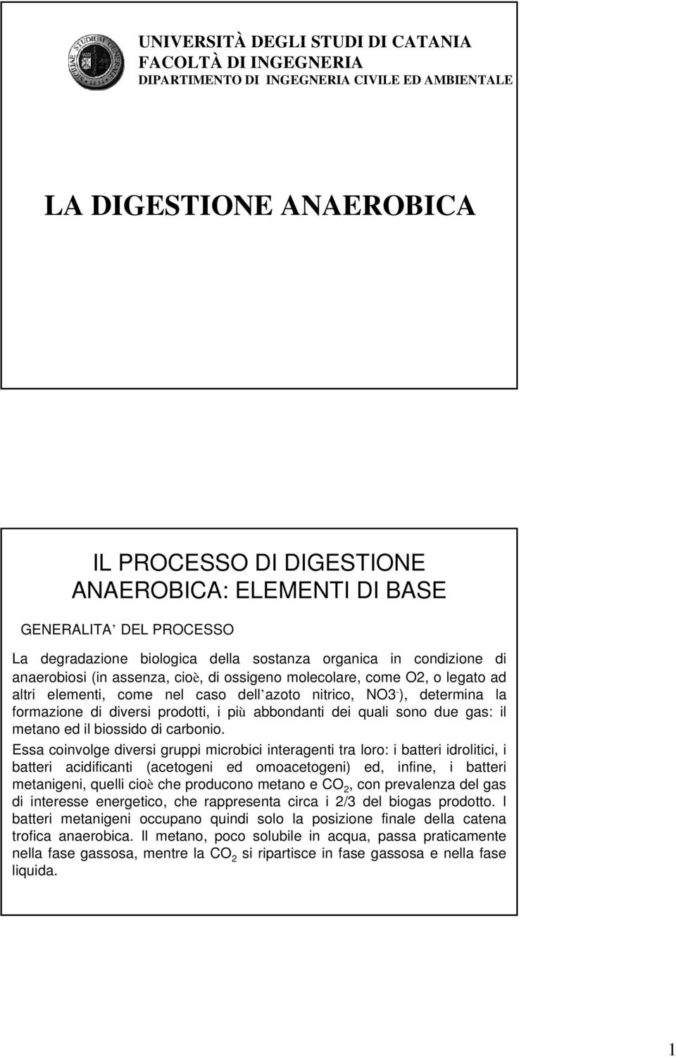 prodotti, i più abbondanti dei quali sono due gas: il metano ed il biossido di carbonio.