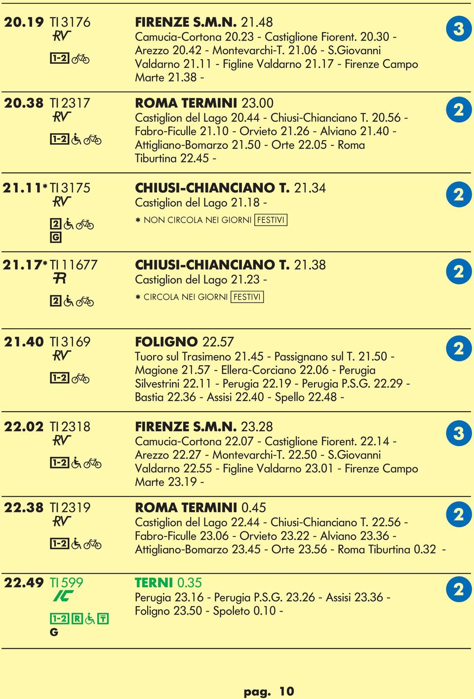 45-21.11* TI 3175 HIUSI-HIANIANO T. 21.34 astiglion del ago 21.18 - * NON IROA NEI IORNI [festivi] 21.17* TI 11677 HIUSI-HIANIANO T. 21.38 astiglion del ago 21.23 - * IROA NEI IORNI [festivi] 21.