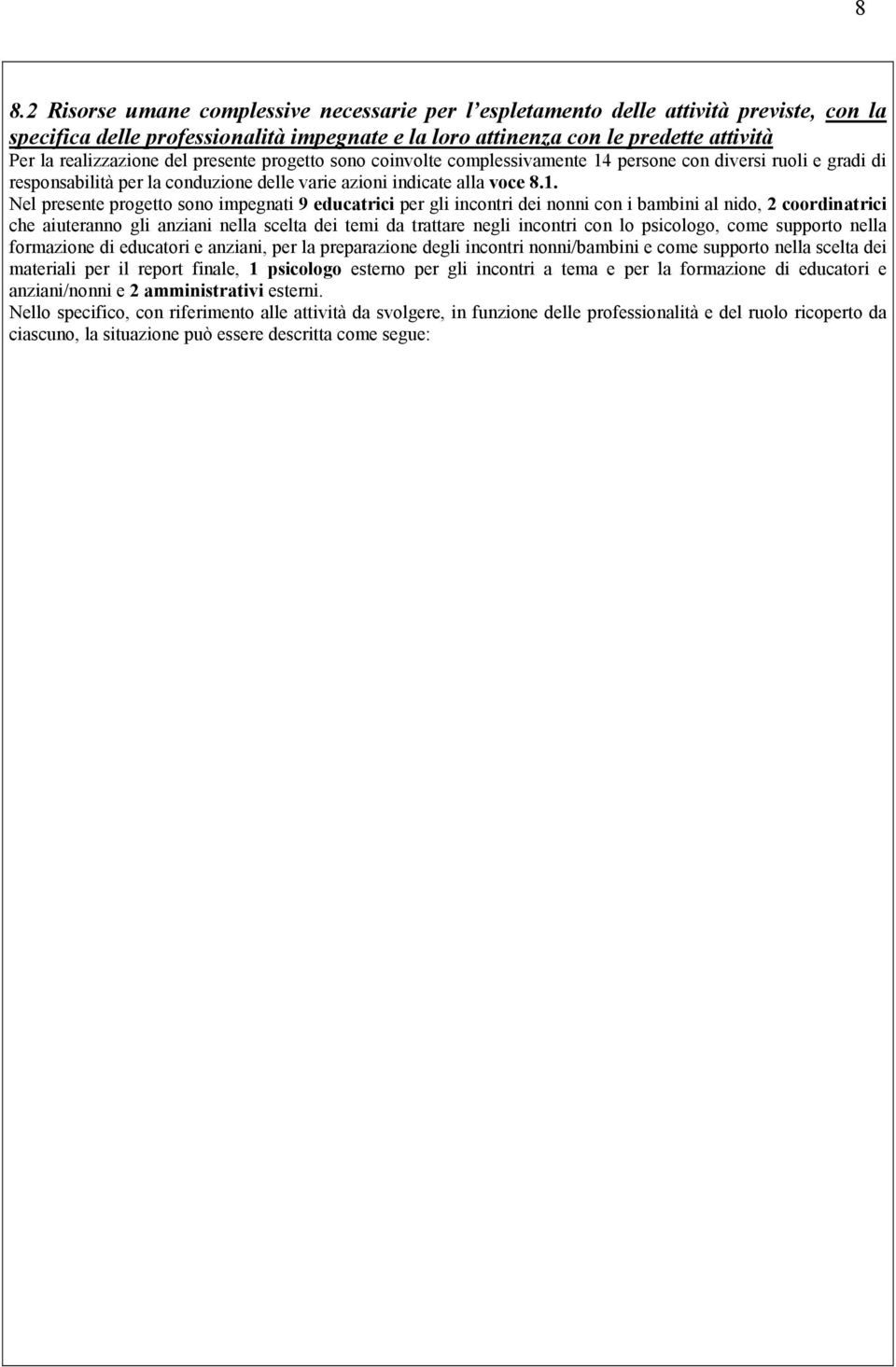 persone con diversi ruoli e gradi di responsabilità per la conduzione delle varie azioni indicate alla voce 8.1.