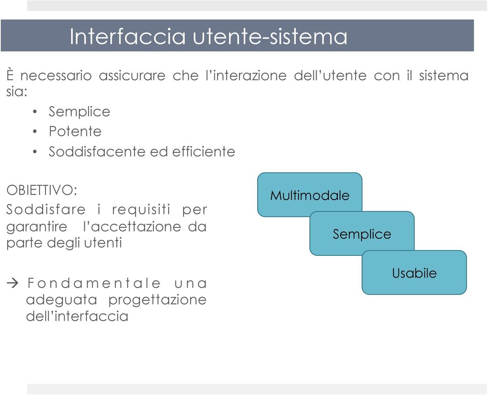 OBIETTIVO: Soddisfare i requisiti per garantire l accettazione da parte degli