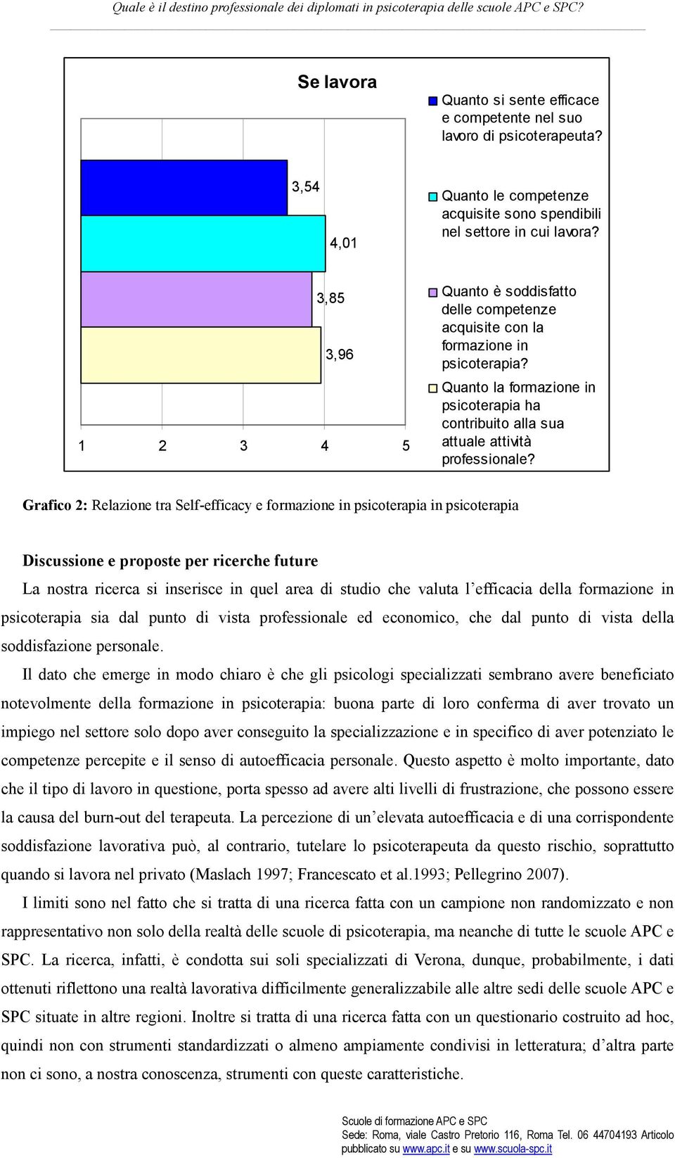 Grafico 2: Relazione tra Self-efficacy e formazione in psicoterapia in psicoterapia Discussione e proposte per ricerche future La nostra ricerca si inserisce in quel area di studio che valuta l