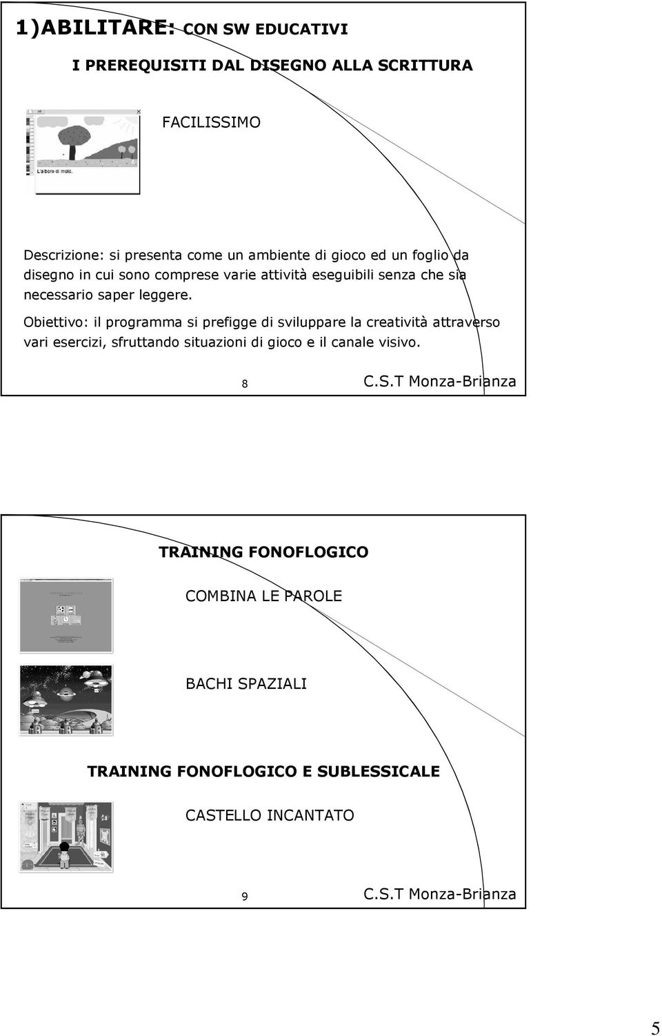 Obiettivo: il programma si prefigge di sviluppare la creatività attraverso vari esercizi, sfruttando situazioni di gioco e il