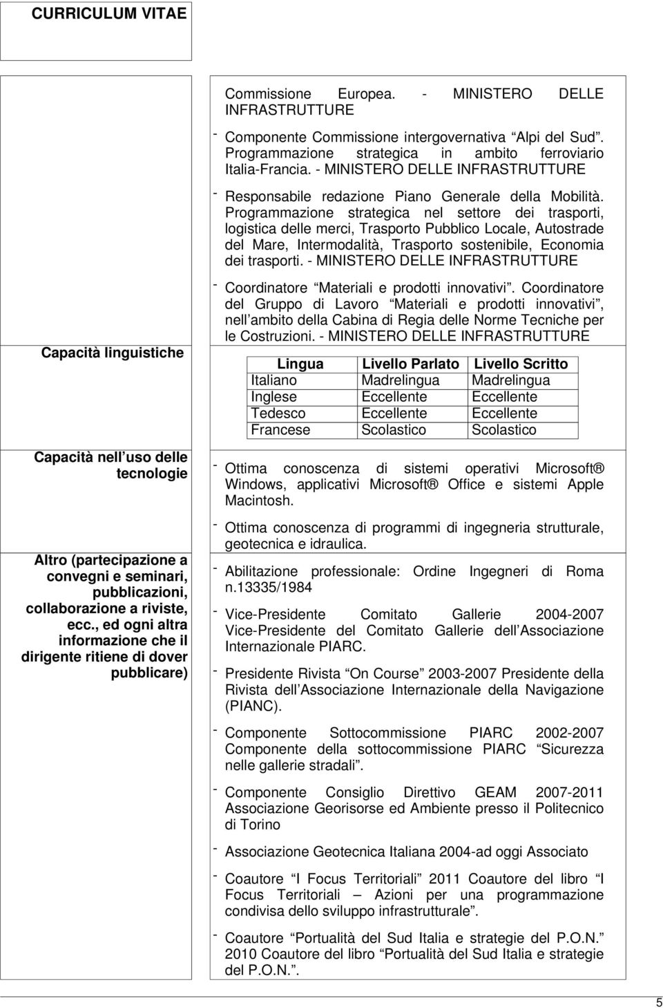 Programmazione strategica nel settore dei trasporti, logistica delle merci, Trasporto Pubblico Locale, Autostrade del Mare, Intermodalità, Trasporto sostenibile, Economia dei trasporti.