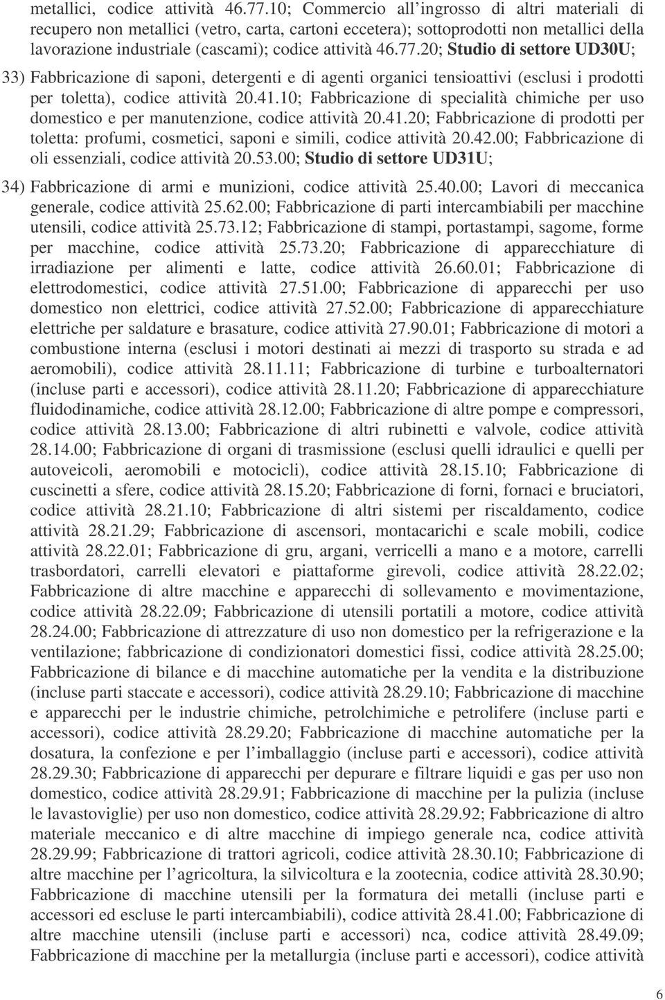 20; Studio di settore UD30U; 33) Fabbricazione di saponi, detergenti e di agenti organici tensioattivi (esclusi i prodotti per toletta), codice attività 20.41.