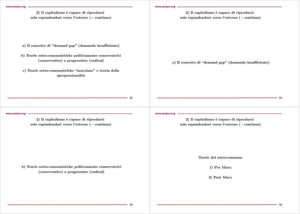 c) Teorie sotto-consumistiche marxiane e teoria della sproporzionalità 53 54 Teorie del sotto-consumo b)