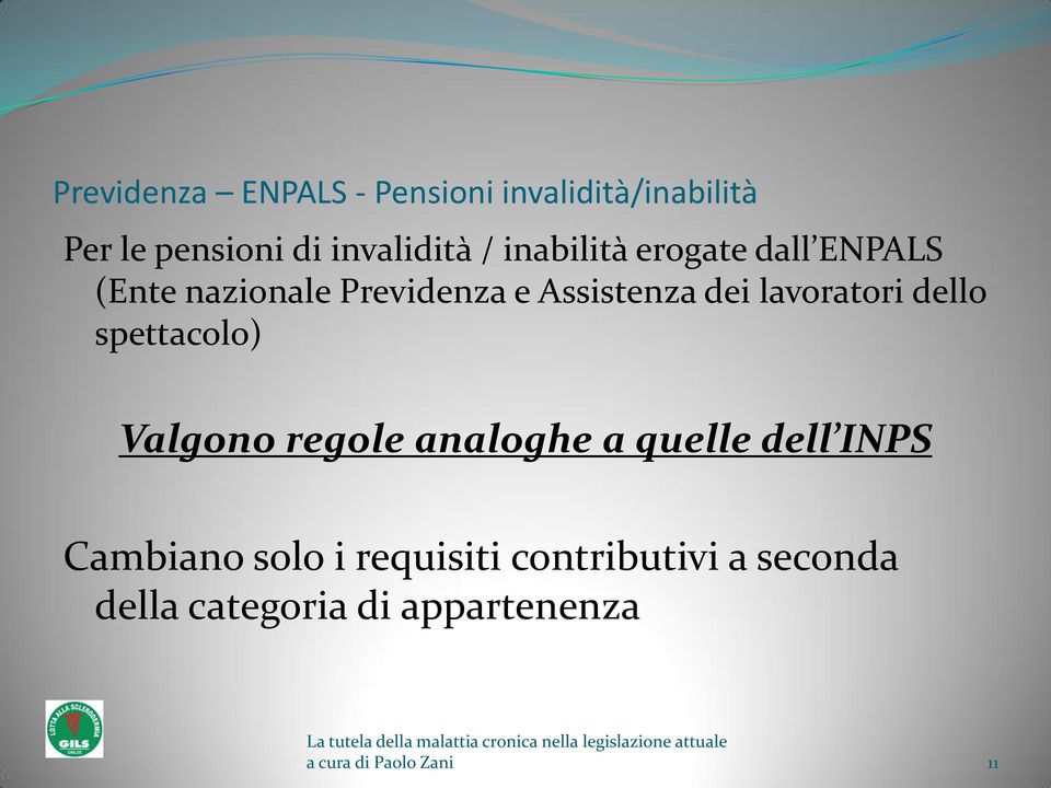 lavoratori dello spettacolo) Valgono regole analoghe a quelle dell INPS Cambiano