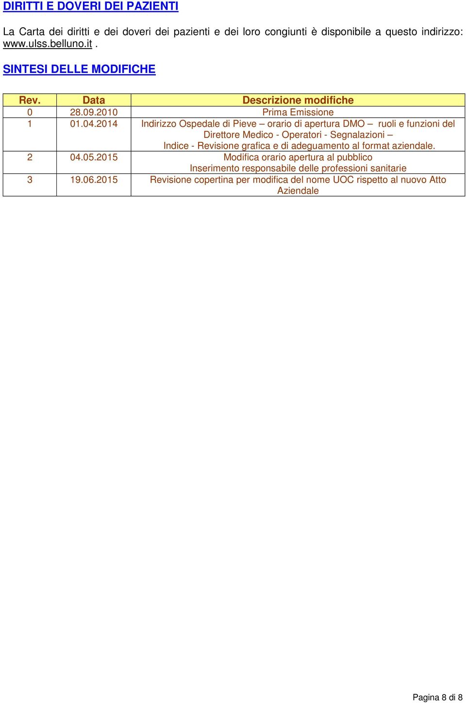 2014 Indirizzo Ospedale di Pieve orario di apertura DMO ruoli e funzioni del Direttore Medico - Operatori - Segnalazioni Indice - Revisione grafica e di