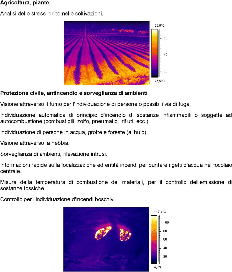 Individuazione automatica di principio d'incendio di sostanze infiammabili o soggette ad autocombustione (combustibili, zolfo, pneumatici, rifiuti, ecc.