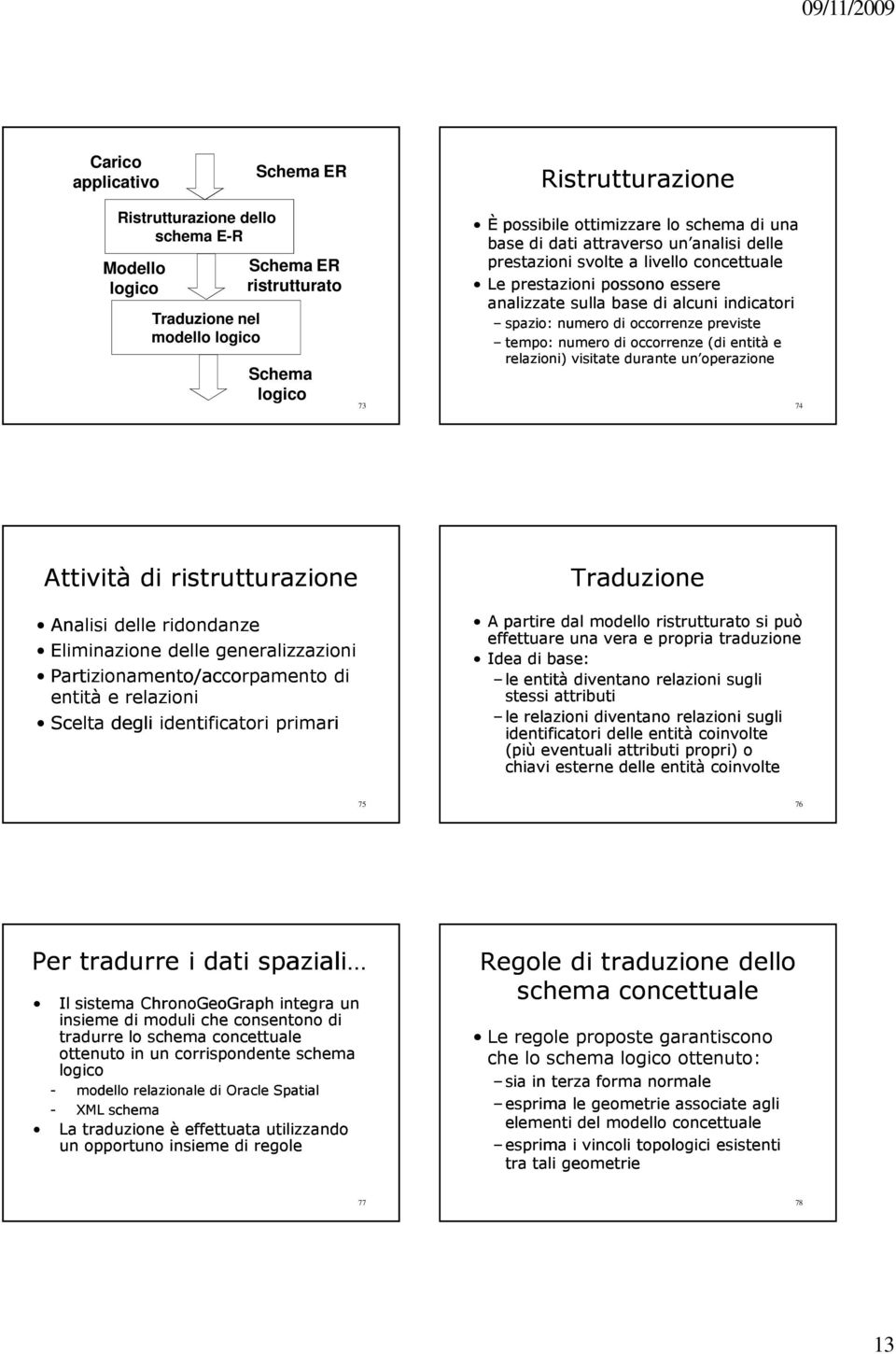 tempo: numero di occorrenze (di entità e relazioni) visitate durante un operazione 74 Attività di ristrutturazione Analisi delle ridondanze Eliminazione delle generalizzazioni