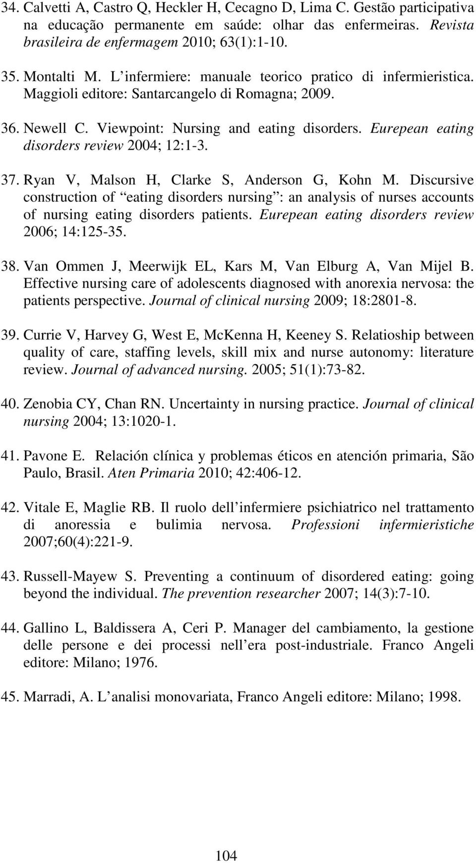 Eurepean eating disorders review 2004; 12:1-3. 37. Ryan V, Malson H, Clarke S, Anderson G, Kohn M.