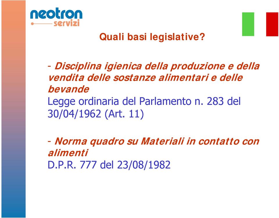 sostanze alimentari e delle bevande Legge ordinaria del