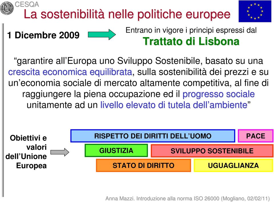 altamente competitiva, al fine di raggiungere la piena occupazione ed il progresso sociale unitamente ad un livello elevato di tutela dell