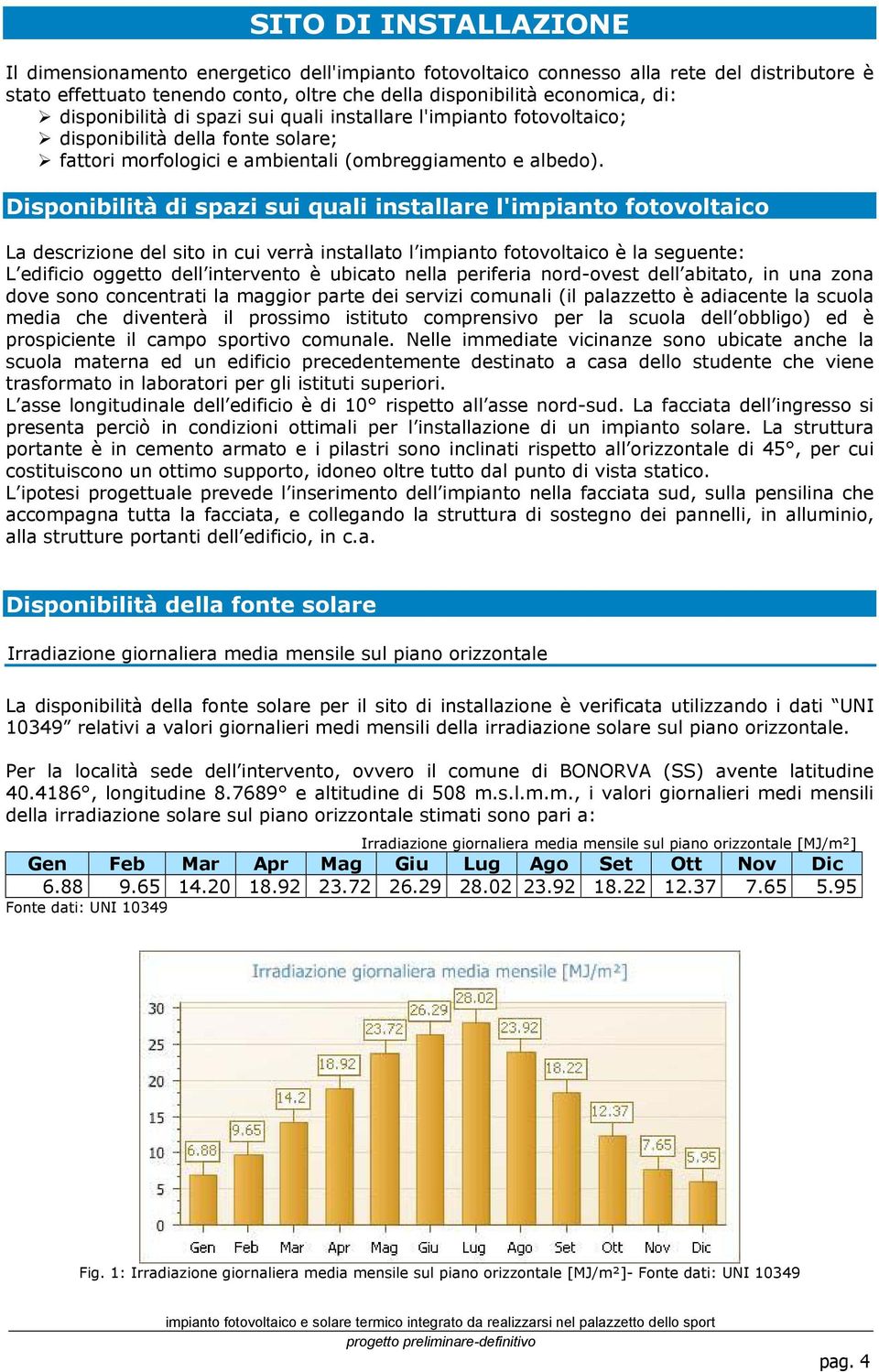 Disponibilità di spazi sui quali installare l'impianto fotovoltaico La descrizione del sito in cui verrà installato l impianto fotovoltaico è la seguente: L edificio oggetto dell intervento è ubicato