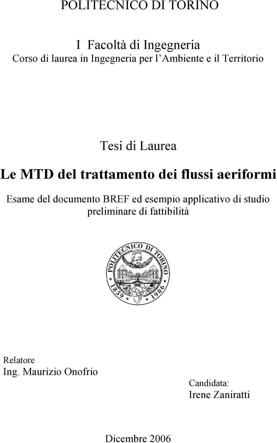 aeriformi Esame del documento BREF ed esempio applicativo di studio preliminare