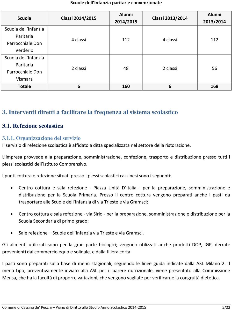 1.1. Organizzazione del servizio Il servizio di refezione scolastica è affidato a ditta specializzata nel settore della ristorazione.