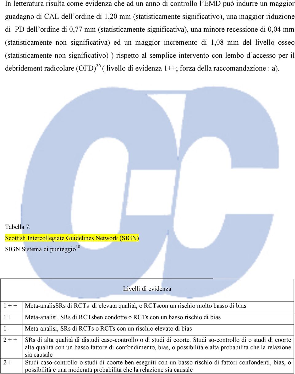 significativo) ) rispetto al semplice intervento con lembo d accesso per il debridement radicolare (OFD) 26 ( livello di evidenza 1++; forza della raccomandazione : a). Tabella 7.