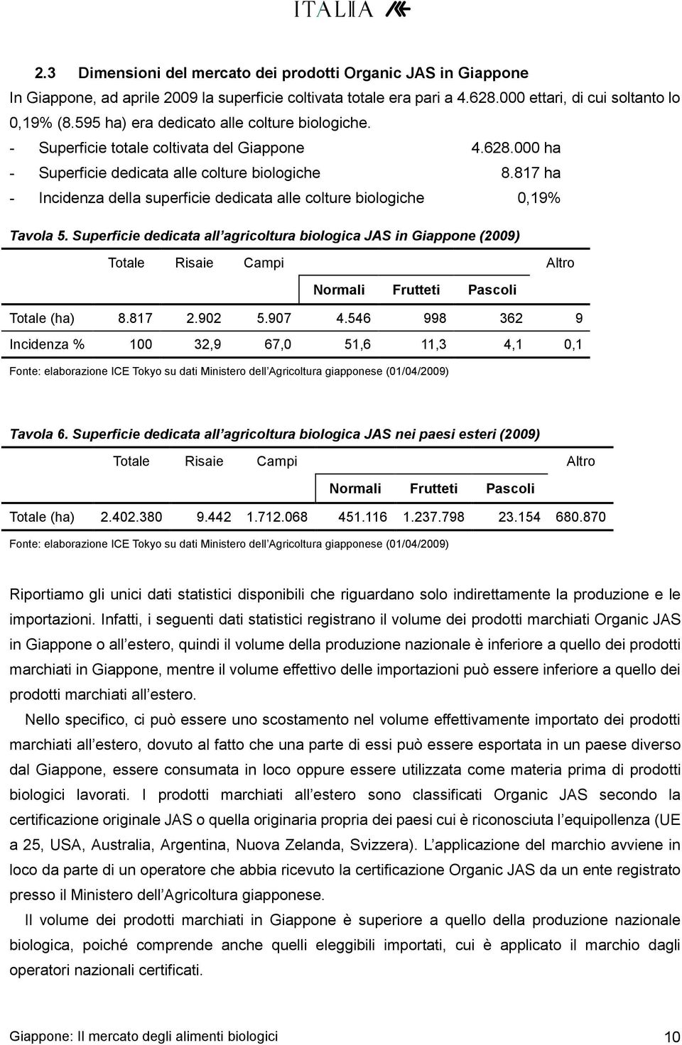 817 ha - Incidenza della superficie dedicata alle colture biologiche 0,19% Tavola 5.