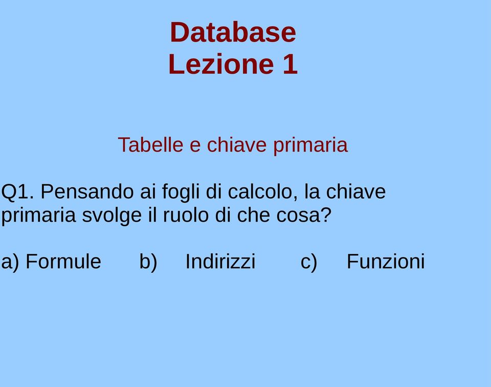 chiave primaria svolge il ruolo di