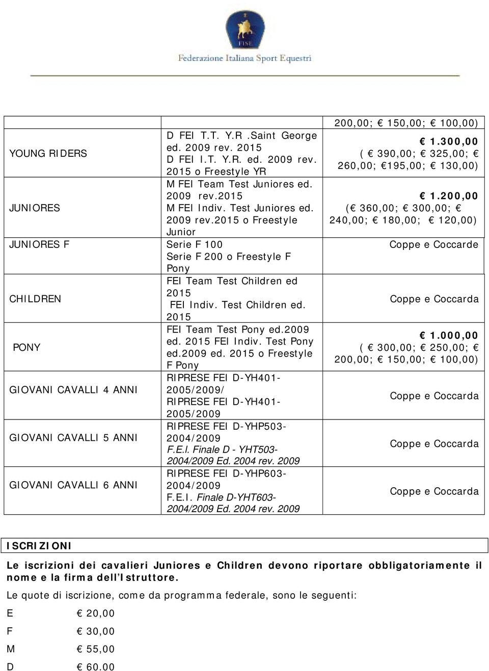 FEI Indiv. Test Pony PONY ed.2009 ed. o Freestyle F Pony RIPRESE FEI D-YH401- GIOVANI CAVALLI 4 ANNI 2005/2009/ RIPRESE FEI D-YH401-2005/2009 RIPRESE FEI D-YHP503- GIOVANI CAVALLI 5 ANNI 2004/2009 F.