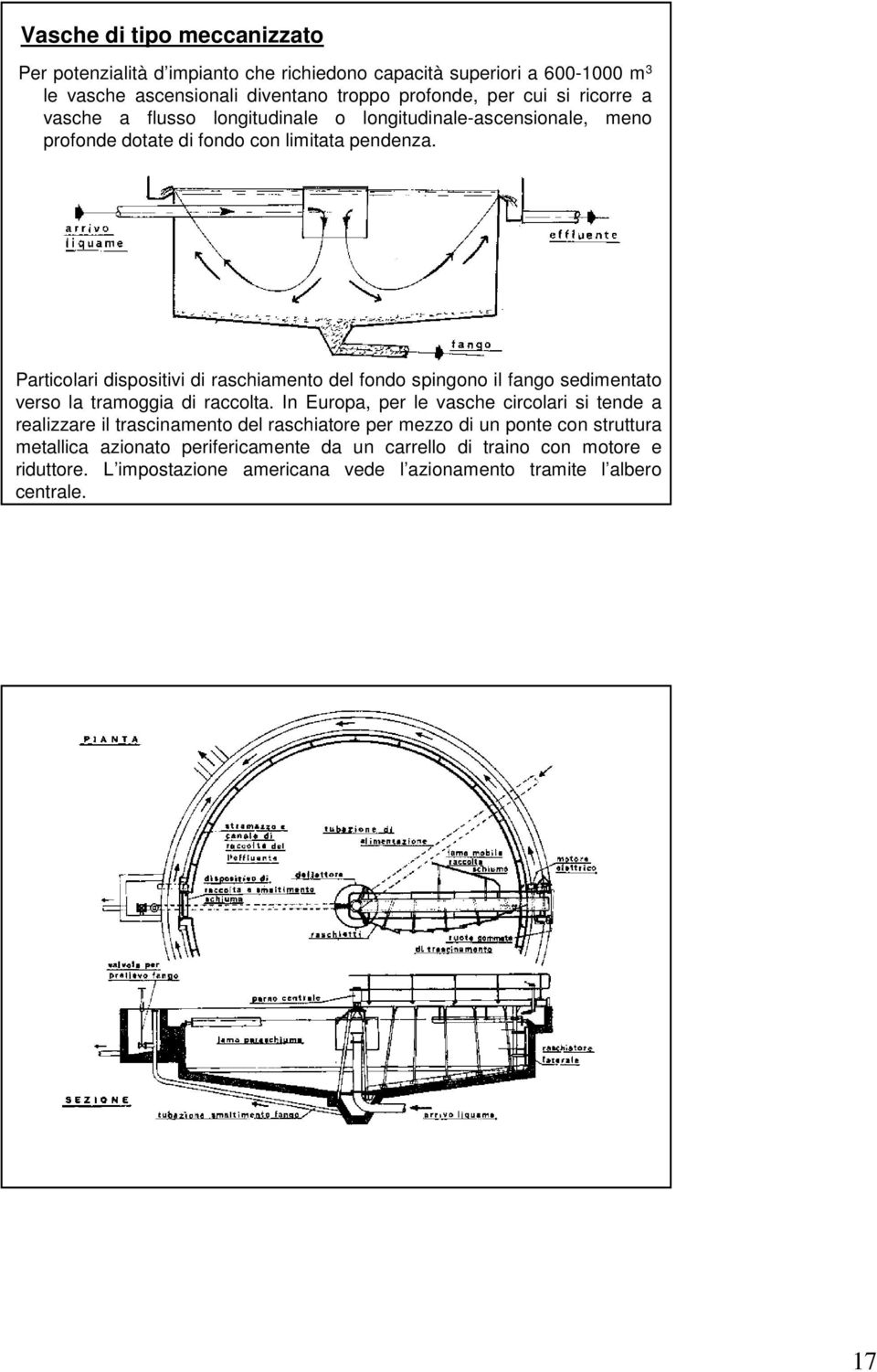 9 Particolari dispositivi di raschiamento del fondo spingono il fango sedimentato verso la tramoggia di raccolta.