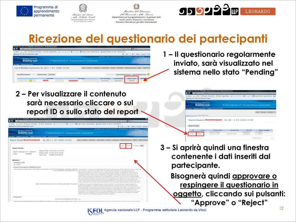 stato del report Nome Partecipante Nome Partecipante 3 Si aprirà quindi una finestra contenente i dati inseriti dal