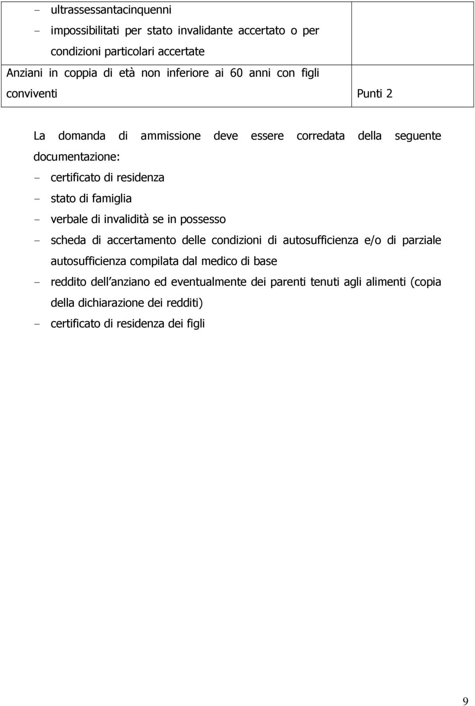 famiglia - verbale di invalidità se in possesso - scheda di accertamento delle condizioni di autosufficienza e/o di parziale autosufficienza compilata dal