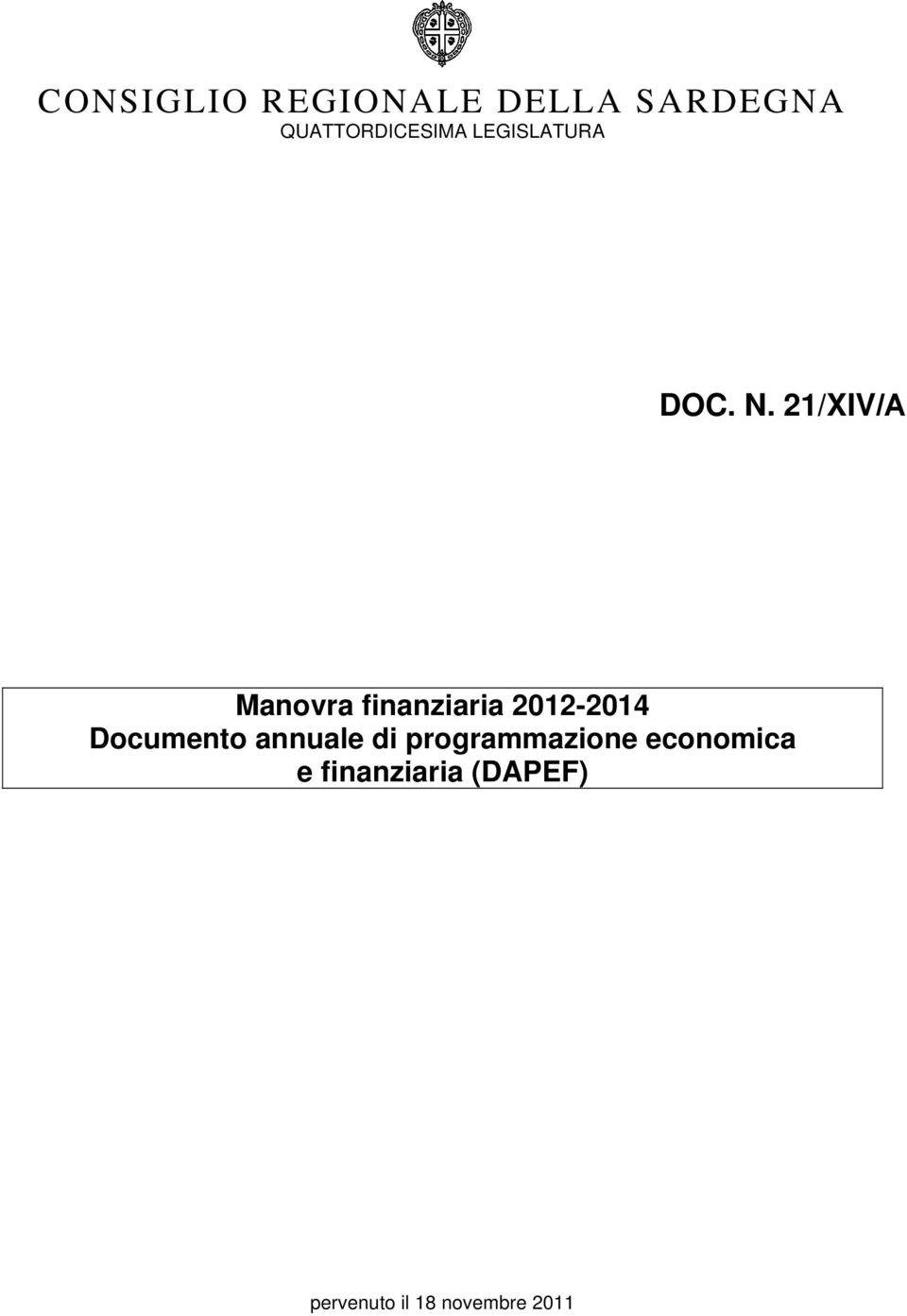 21/XIV/A Manovra finanziaria 2012-2014 Documento