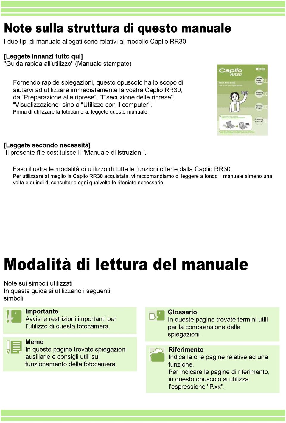 computer". Prima di utilizzare la fotocamera, leggete questo manuale. [Leggete secondo necessità] Il presente file costituisce il "Manuale di istruzioni".