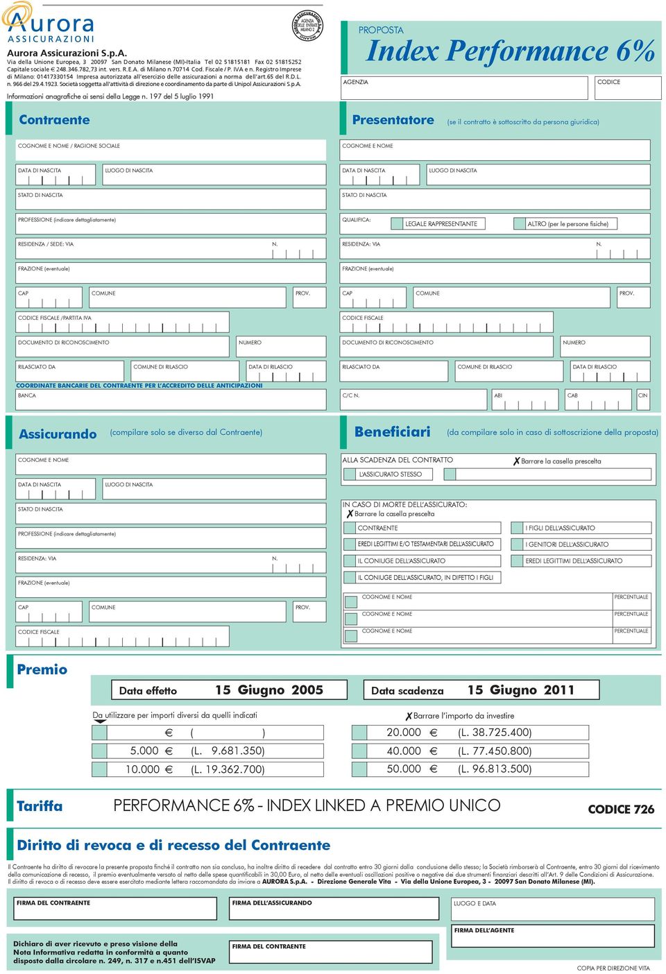 Società soggetta all'attività di direzione e coordinamento da parte di Unipol Assicurazioni S.p.A. Informazioni anagrafiche ai sensi della Legge n.