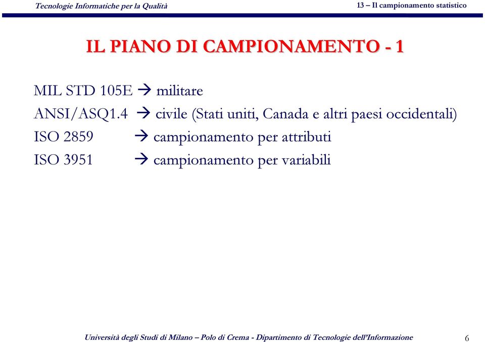 campionamento per attributi ISO 3951 campionamento per variabili