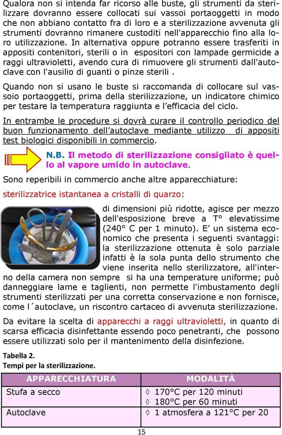 In alternativa oppure potranno essere trasferiti in appositi contenitori, sterili o in espositori con lampade germicide a raggi ultravioletti, avendo cura di rimuovere gli strumenti dall'autoclave