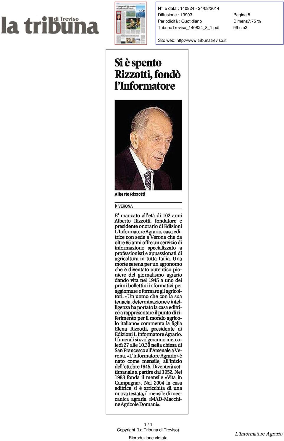 «un uomo che con la sua e Elena presidente di Edizioni L Informatore Agrario. San Francesco all Arsenale a Verona «L.