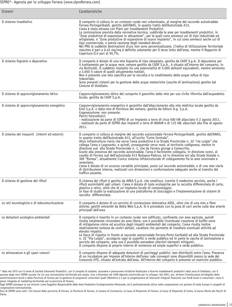 Il sistema di gestione dei rifiuti Le reti tecnologiche e di telecomunicazione Le dotazioni ecologico-ambientali Le attrezzature e gli spazi comuni Caratteristiche Il comparto si colloca in un