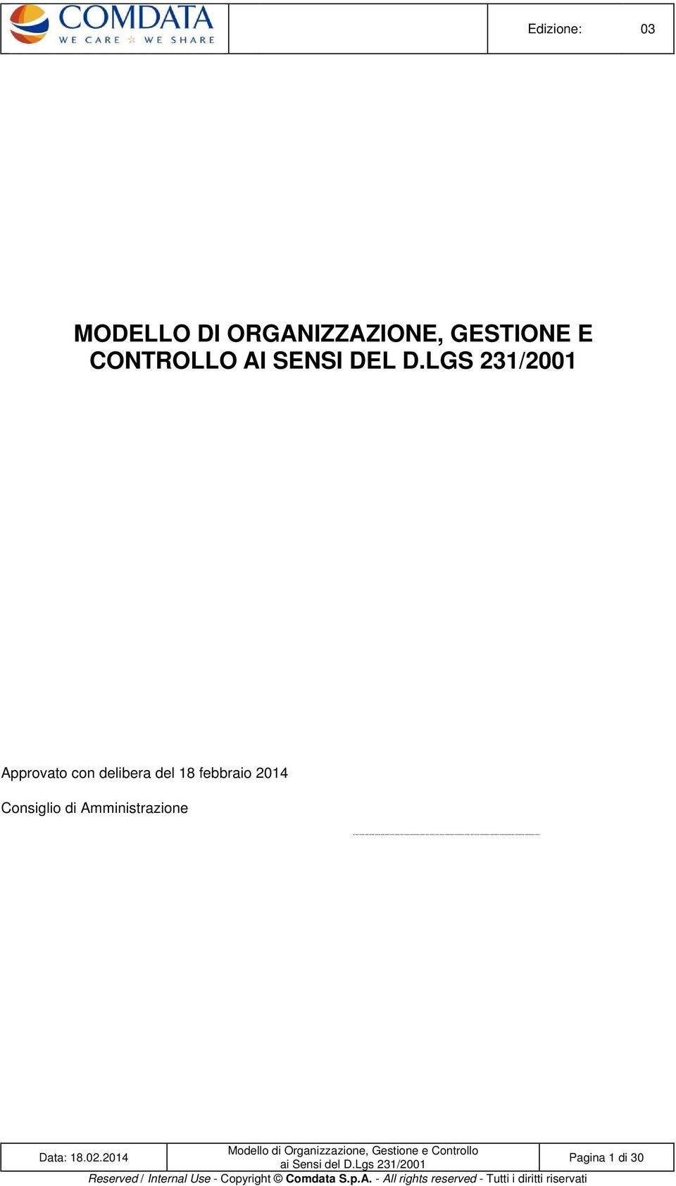 LGS 231/2001 Approvato con delibera del