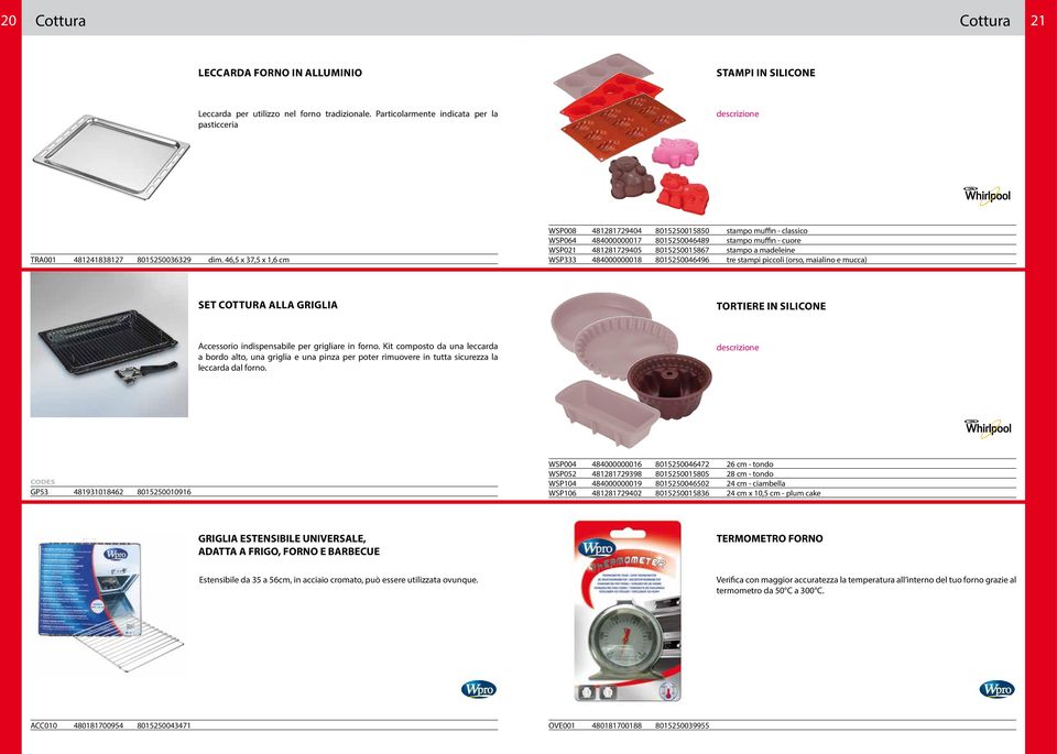 46,5 x 37,5 x 1,6 cm WSP008 481281729404 8015250015850 stampo muffin - classico WSP064 484000000017 8015250046489 stampo muffin - cuore WSP021 481281729405 8015250015867 stampo a madeleine WSP333