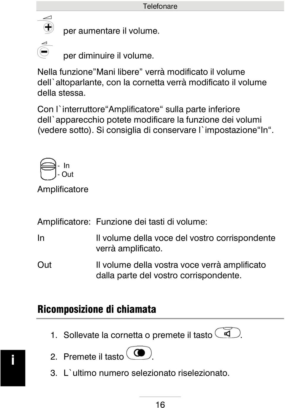 Con l`nterruttore Amplfcatore sulla parte nferore dell`appareccho potete modfcare la funzone de volum (vedere sotto). S consgla d conservare l`mpostazone In.