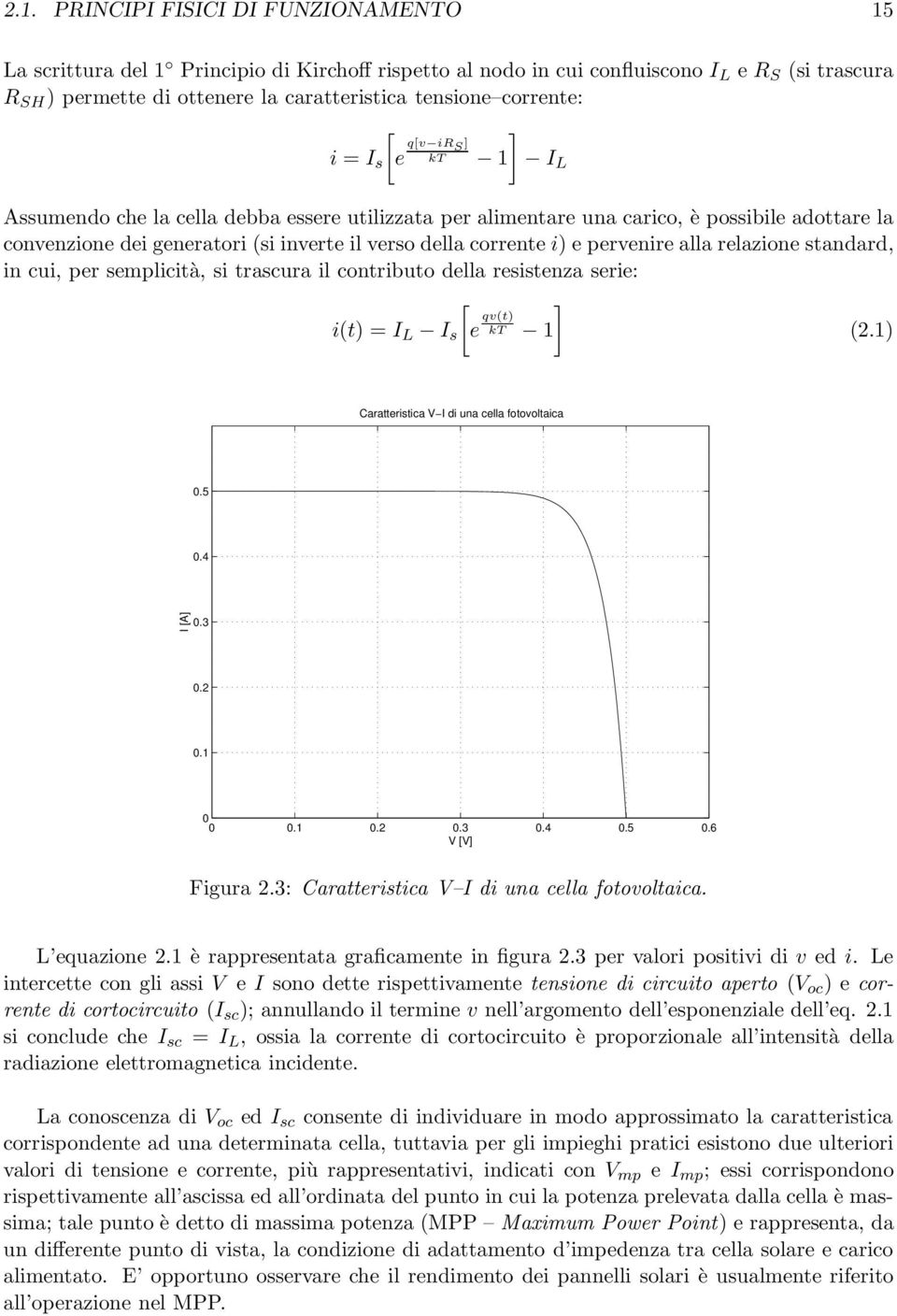 corrente i) e pervenire alla relazione standard, in cui, per semplicità, si trascura il contributo della resistenza serie: [ ] i(t) = I L I s e qv(t) kt 1 (2.