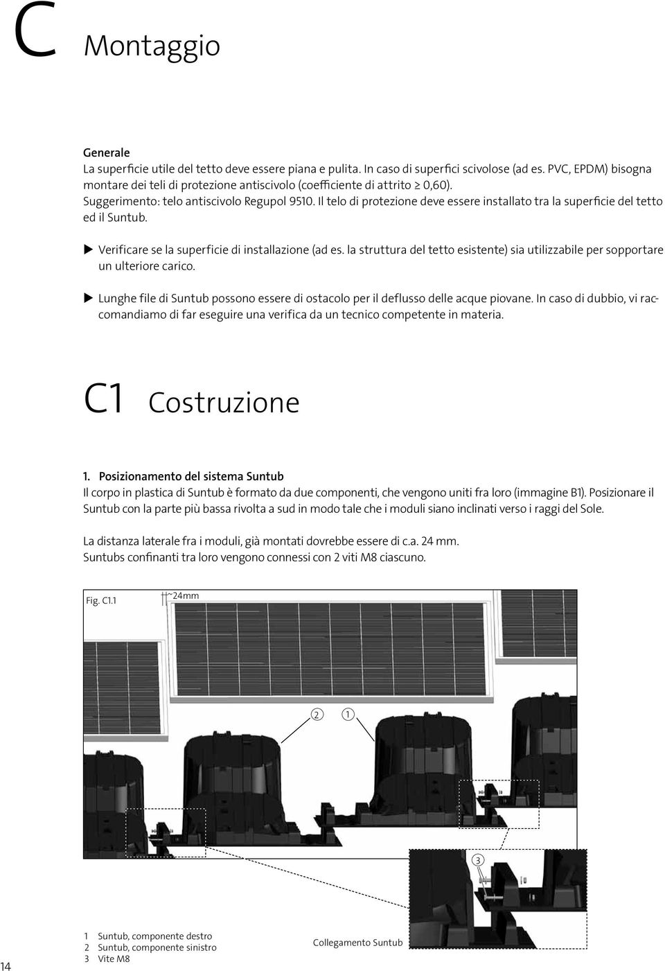 Il telo di protezione deve essere installato tra la superficie del tetto ed il Suntub. Verificare se la superficie di installazione (ad es.