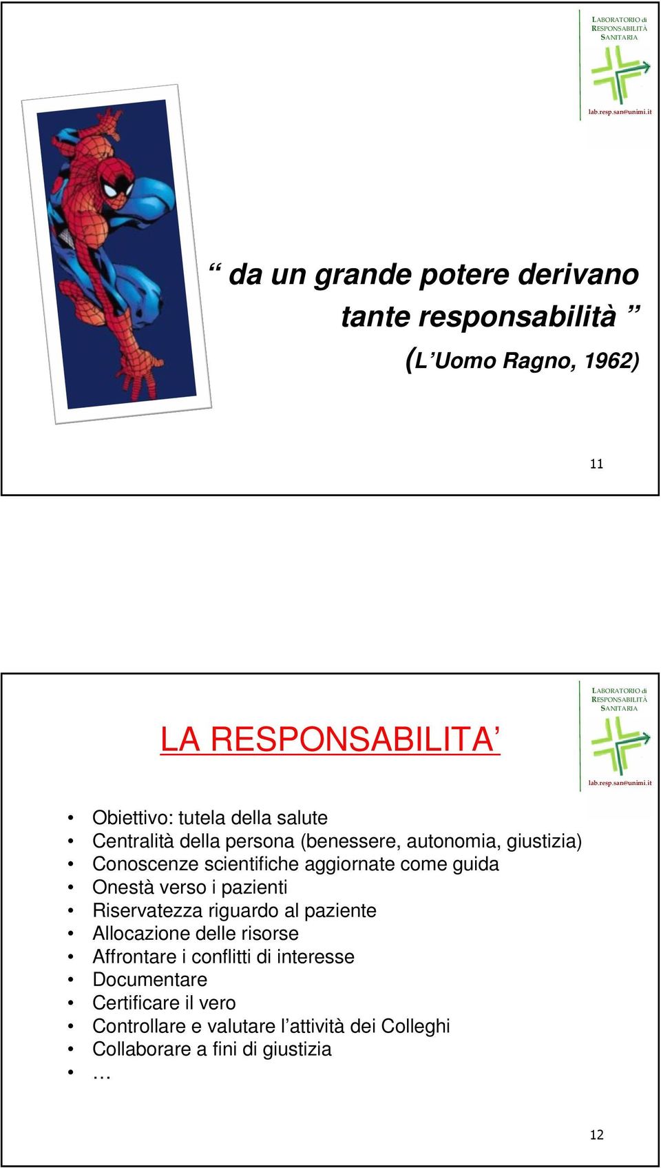 Onestà verso i pazienti Riservatezza riguardo al paziente Allocazione delle risorse Affrontare i conflitti di