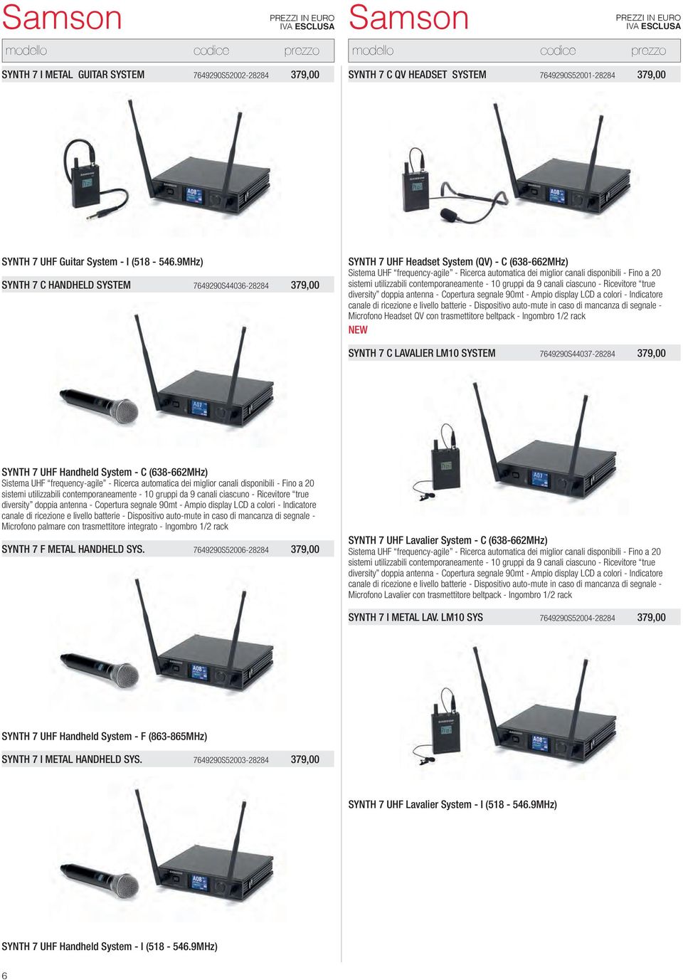 sistemi utilizzabili contemporaneamente - 10 gruppi da 9 canali ciascuno - Ricevitore true diversity doppia antenna - Copertura segnale 90mt - Ampio display LCD a colori - Indicatore canale di