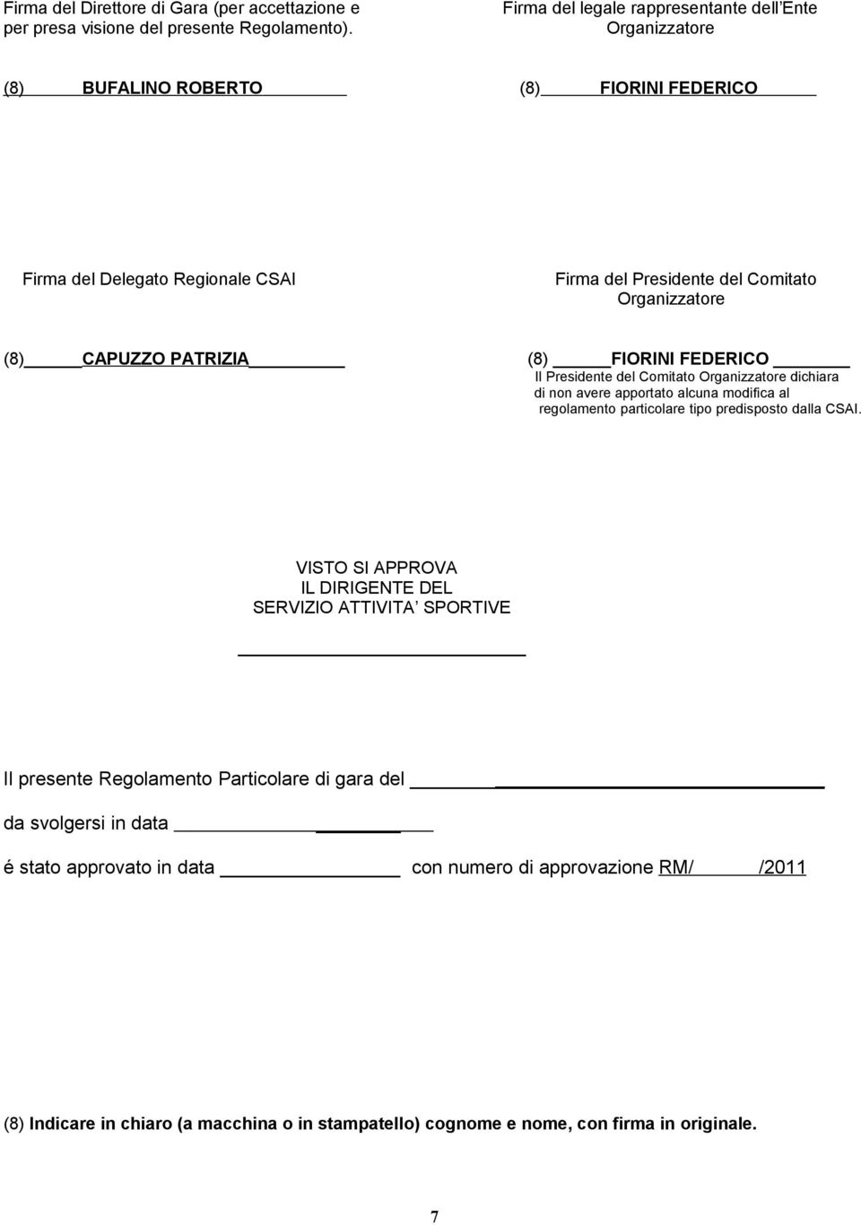 CAPUZZO PATRIZIA (8) FIORINI FEDERICO Il Presidente del Comitato Organizzatore dichiara di non avere apportato alcuna modifica al regolamento particolare tipo predisposto dalla CSAI.