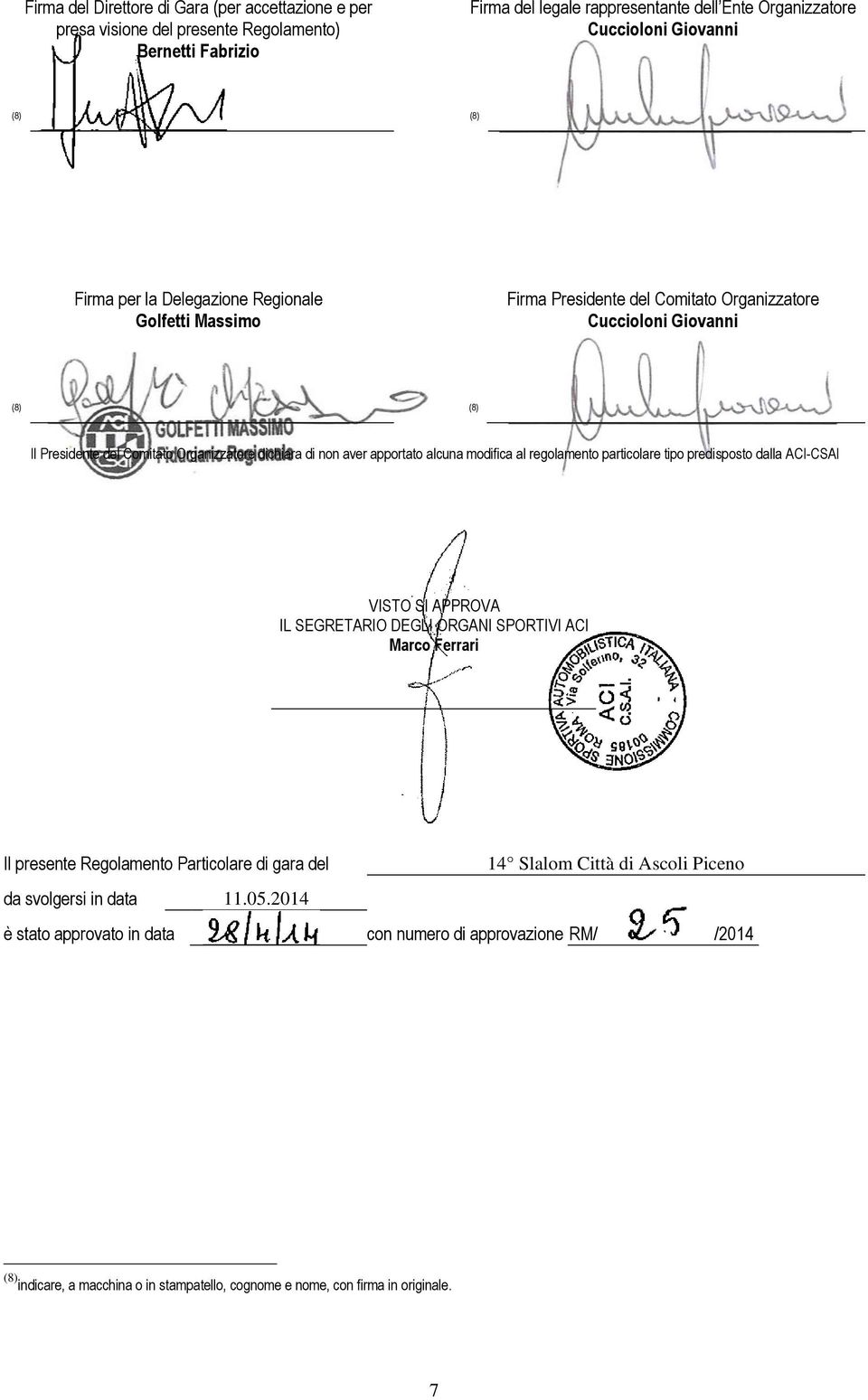 alcuna modifica al regolamento particolare tipo predisposto dalla ACI-CSAI VISTO SI APPROVA IL SEGRETARIO DEGLI ORGANI SPORTIVI ACI Marco Ferrari Il presente Regolamento Particolare di gara del 14