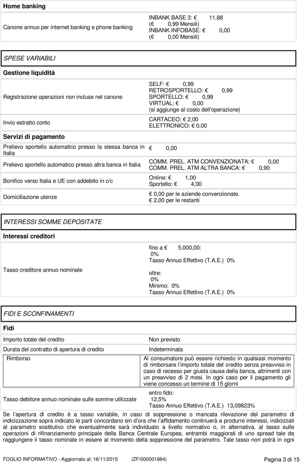 verso Italia e UE con addebito in c/c Domiciliazione utenze SELF: 0,99 RETROSPORTELLO: 0,99 SPORTELLO: 0,99 VIRTUAL: 0,00 (si aggiunge al costo dell'operazione) CARTACEO: 2,00 ELETTRONICO: 0,00 0,00