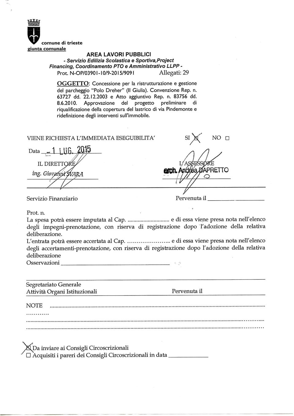 n. 83756 dd. 8.6.2010. Approvazione del progetto preliminare di riqualificazione della copertura del lastrico di via Pindemonte e ridefìnizione degli interventi sull'immobile.